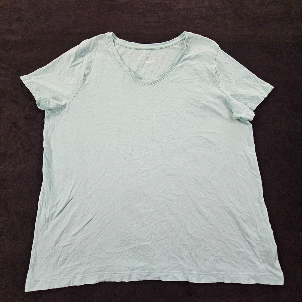 Time and Tru Green Short Sleeve Cotton V-Neck T-Shirt Women's 2XL